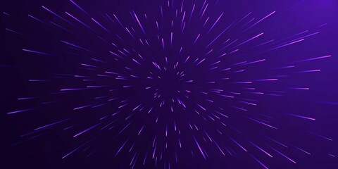 Fototapeta premium Purple neon light streaks radiating from the center on a dark background, evoking themes of technology, big data, and bots. 