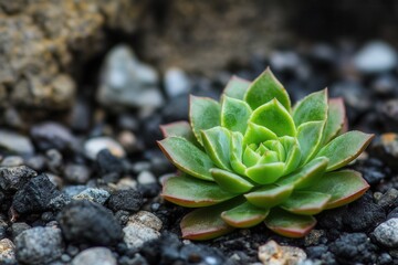 Fototapeta premium Close-up of a succulent plant on rocky soil.