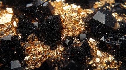 Close-up of black and gold crystals.