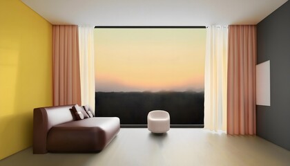 Fototapeta premium Depression and therapy concepts: Sunrise outside therapy room window, hopeful atmosphere.