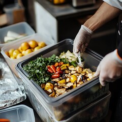 Chef Prepares Grilled Vegetables In Food Containers