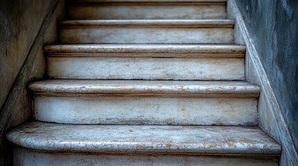 Weathered marble staircase indoors.
