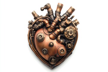 Steampunk heart design with metal pipes and gears.