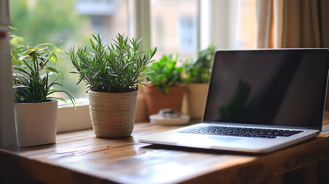 Selection of air-purifying potted plants on a table promoting a healthy indoor environment 