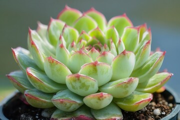 Fototapeta premium Close-up of a vibrant succulent plant with pink edges.
