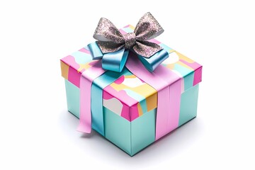 Obraz premium Colorful Gift Box with Glitter Bow for Holidays and Celebrations