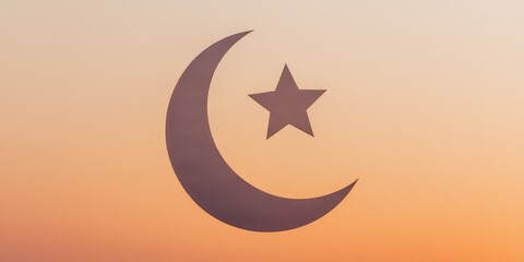 Serene Crescent Moon and Star at Sunset