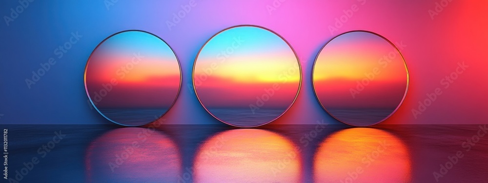 Poster Minimalist Circular Mirrors on Gradient Background for Modern Design