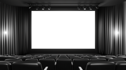 Elegant Movie Theater Interior with Black Curtains and Empty Screen Ready for Film Presentation