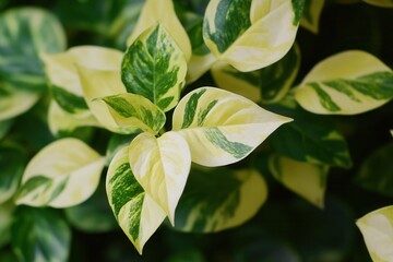 Obraz premium Close-up of variegated green and yellow leaves.