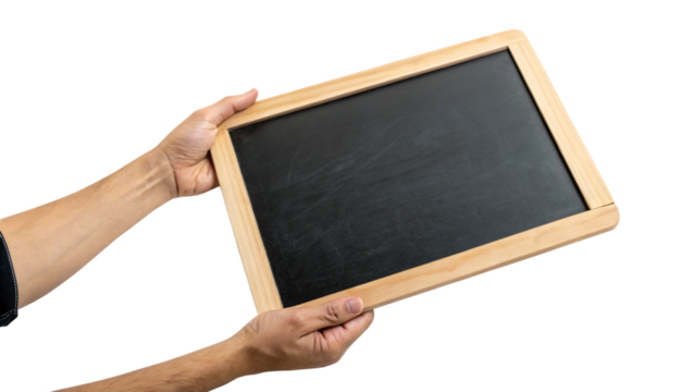hand holding a blackboard