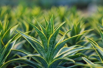 Obraz premium Close-up of vibrant green pineapple plants in a field.