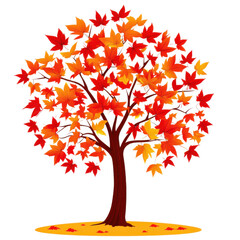 Obraz premium A vibrant tree adorned with fiery red and orange leaves, representing the beauty of autumn.