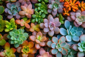 Obraz premium Colorful arrangement of various succulent plants.