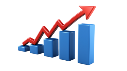 3D Graph Illustration Demonstrating Positive Growth Trends for Business and Financial Success