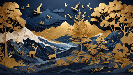 Dark Blue Mural Wallpaper