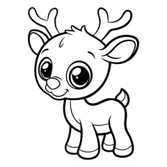 Obraz premium Christmas Baby Reindeer Vector Outline or Line vector art illustration Isolated on transparent background