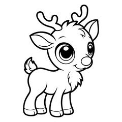 Obraz premium Christmas Baby Reindeer Vector Outline or Line vector art illustration Isolated on transparent background