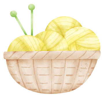 a drawing of a basket with yellow and green  needle watercolor handmade