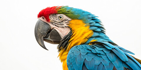 Fototapeta premium The detailed feathers and bold coloration make the macaw a captivating subject, showcasing the beauty and diversity of exotic birds.