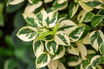 Obraz premium Green and white variegated leaves close-up.
