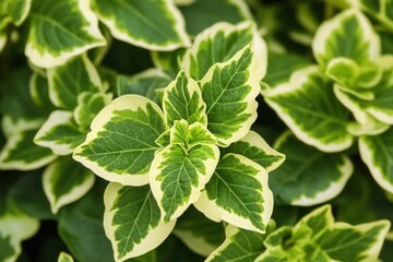 Green and white variegated leaves in natural setting.