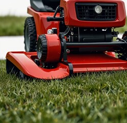Obraz premium Red lawn mower isolated on a plain white background. Generative Ai.