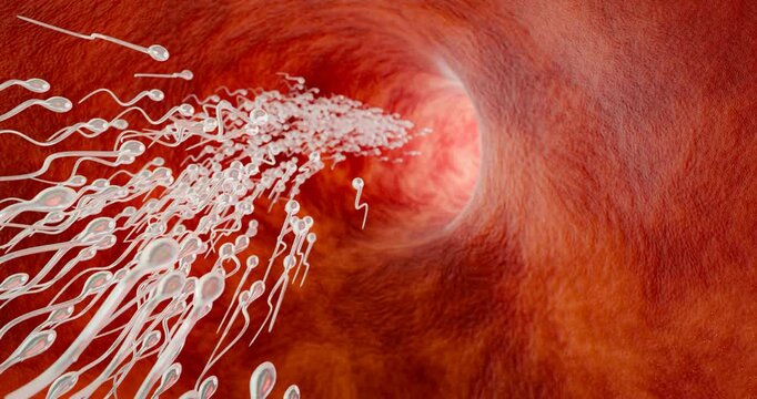 The sperm is directed towards the egg. To do human mating. A pre-fertilization model between an egg and a sperm. 3D Rendering	