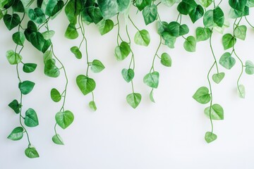 Obraz premium Green leaves cascading down a white background.
