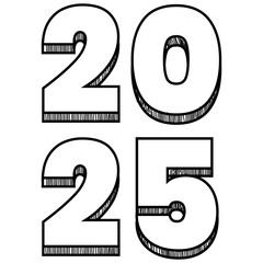  png transparent background new year 2025 doodle white color, square formation