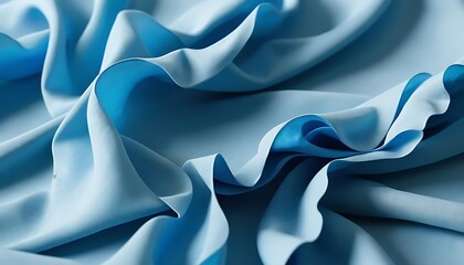 Fototapeta premium render, abstract background with folded textile ruffle, blue cloth macro, wavy fashion 