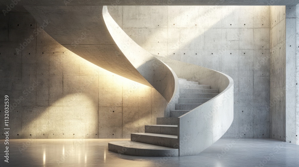 Aufkleber a modern spiral staircase in a minimalist concrete space with soft lighting.