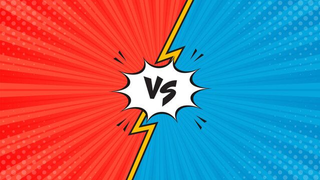 Versus pop art comic sunburst effect background with halftone. Blue vs red battles comic cartoon background. Suitable for templates, banners, events, ads, web, and pages