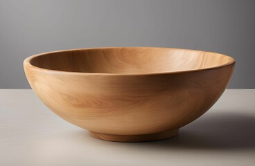 empty wooden bowl placed on a neutral background