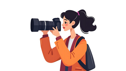 Fototapeta premium Woman girl holding camera illustration isolated on white background.