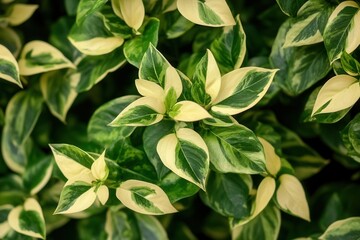 Obraz premium Lush green and cream variegated leaves close-up.