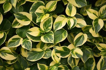 Fototapeta premium Lush green and variegated leaves in a dense arrangement.