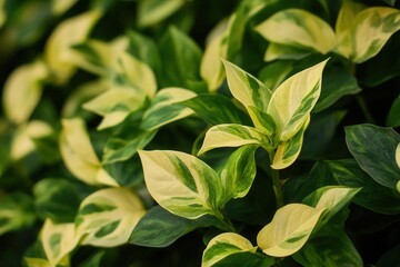 Obraz premium Lush green and variegated leaves in close-up view.