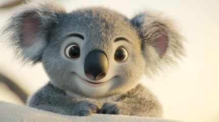 A cute, animated koala with a friendly expression, showcasing a playful character.