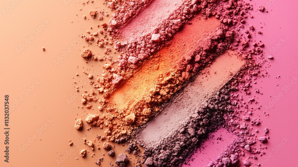 Poster sweeping lines of crushed pigments display a range of mocha hues against a dreamy gradient backdrop,
