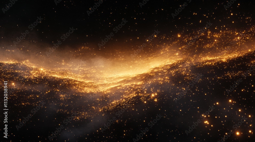 Wall mural digital abstract resembling a galaxy with glowing star-like particles