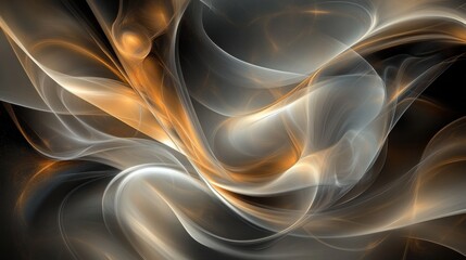 Digital abstract with soft fluid shapes glowing against a dark cosmic background