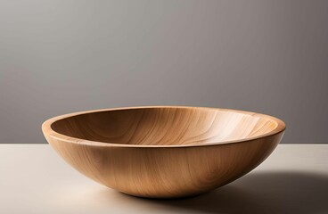 empty wooden bowl placed on a neutral background