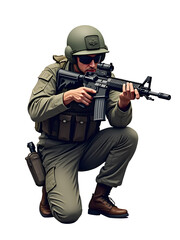 Fototapeta premium silhouette Operations Forces Military Soldier with AR15 assault rifle isolated on white background.