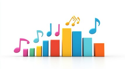 Fototapeta premium Colorful 3D Music Notes and Bars Representing Sound Waves and Audio Frequencies in a Vibrant and Playful Design Suitable for Music-Related Projects and Concepts