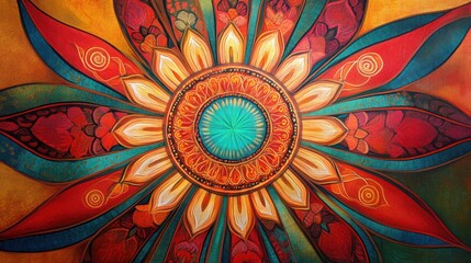 A radiant sun with intricate mandala patterns radiating from the center, ready for a burst of color.