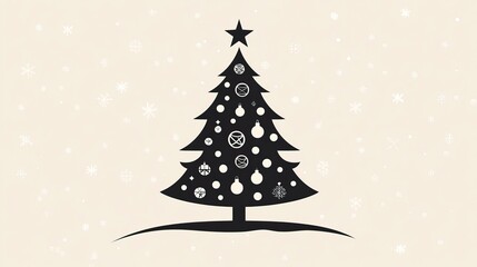 Obraz premium Minimalist Silhouette of Christmas Tree with Modern Decor, Minimalist Christmas Tree DecorChristmas day, New Year's Eve, Happy New Year 
