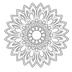 Mandala flower illustration black and white