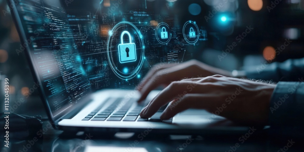 Poster secure authentication system for cybersecurity protection of personal information in business enviro