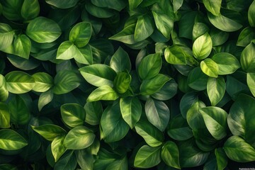 Obraz premium Lush green leaves creating a vibrant natural texture.